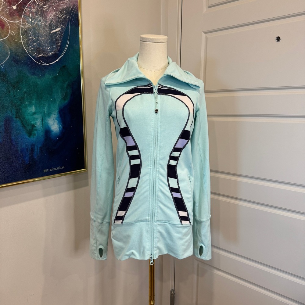 Y2K Lululemon Define Jacket Mint Green Striped Full Zip Thumbholes Size 4